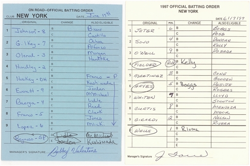 1997 Home & Visitors Line Up Cards Signed by Joe Torre From New York Yankees vs New York Mets on June 17, 1997 - First New York Subway Interleague Series (JSA)